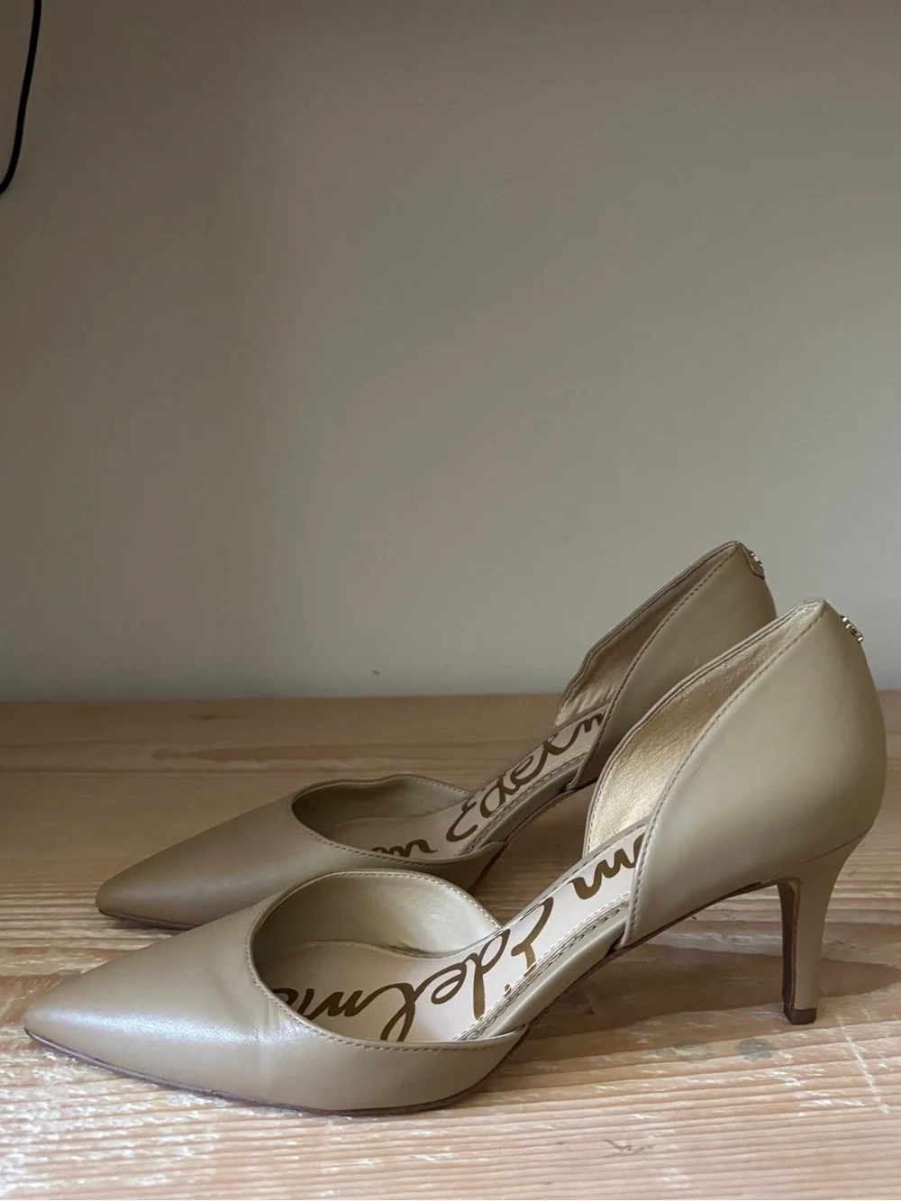 Sam Edelman Taupe Leather D'Orsay Pointed Pumps